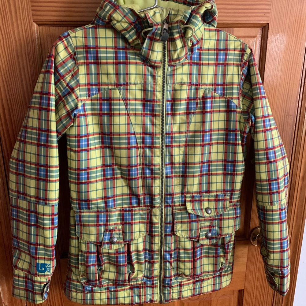 BURTON Snowboard Ski Jacket Yellow Green Plaid, XS